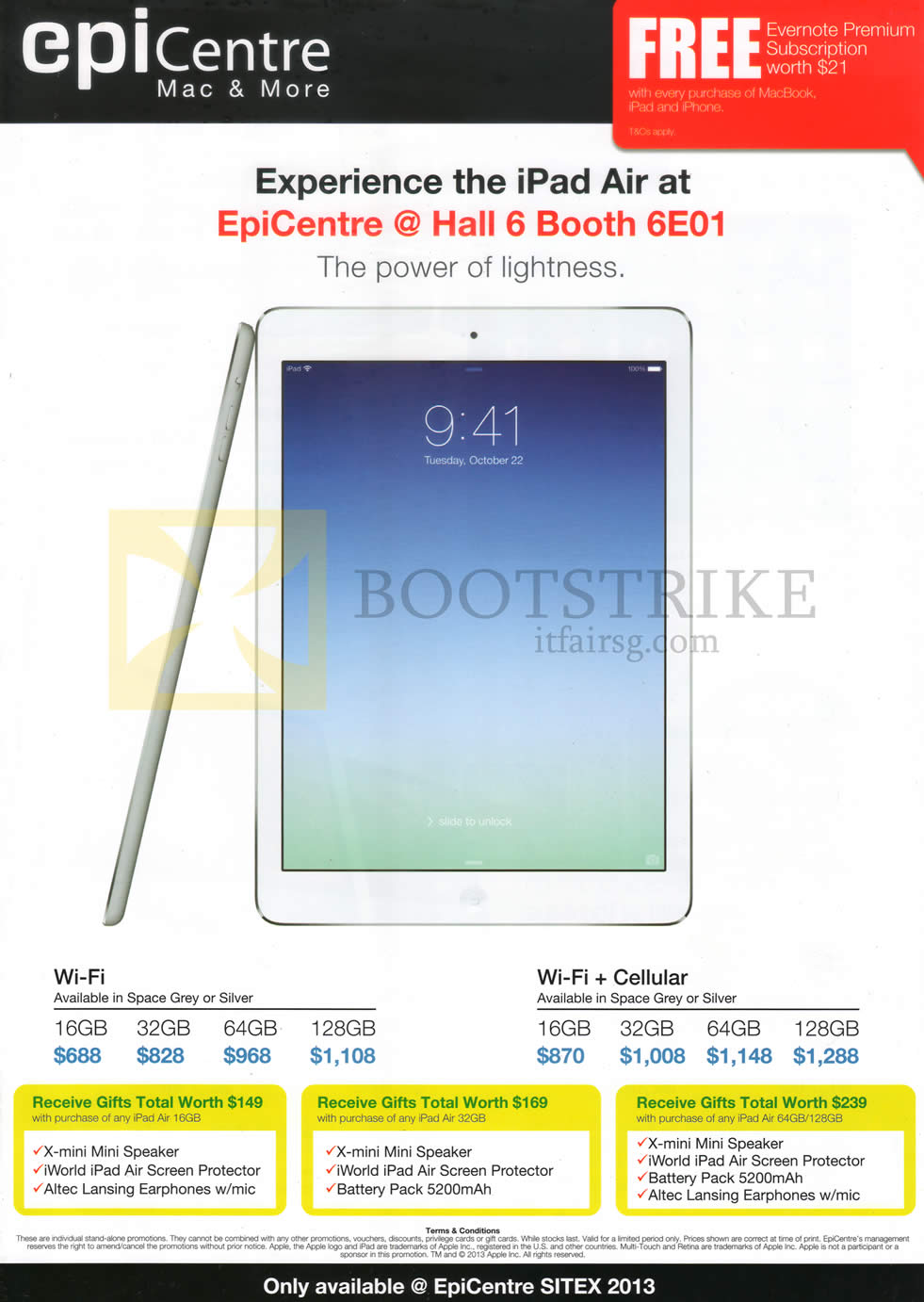 SITEX 2013 price list image brochure of Epicentre Apple IPad Air Tablet, Wi-Fi, Cellular, 16GB 32GB 64GB 128GB