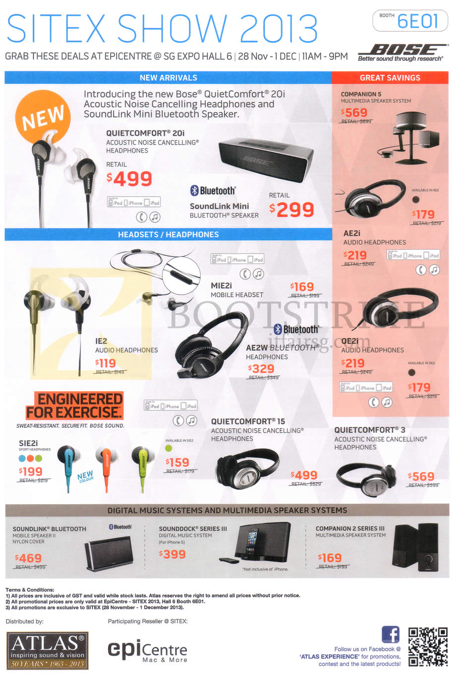 SITEX 2013 price list image brochure of Epicentre Bose QuietComfort 20i 15 3 Headphones, Soundlink Mini Speaker, Companion 5, AE2i, OE2i, MIE2i, AE2W, IE2, SIE2i