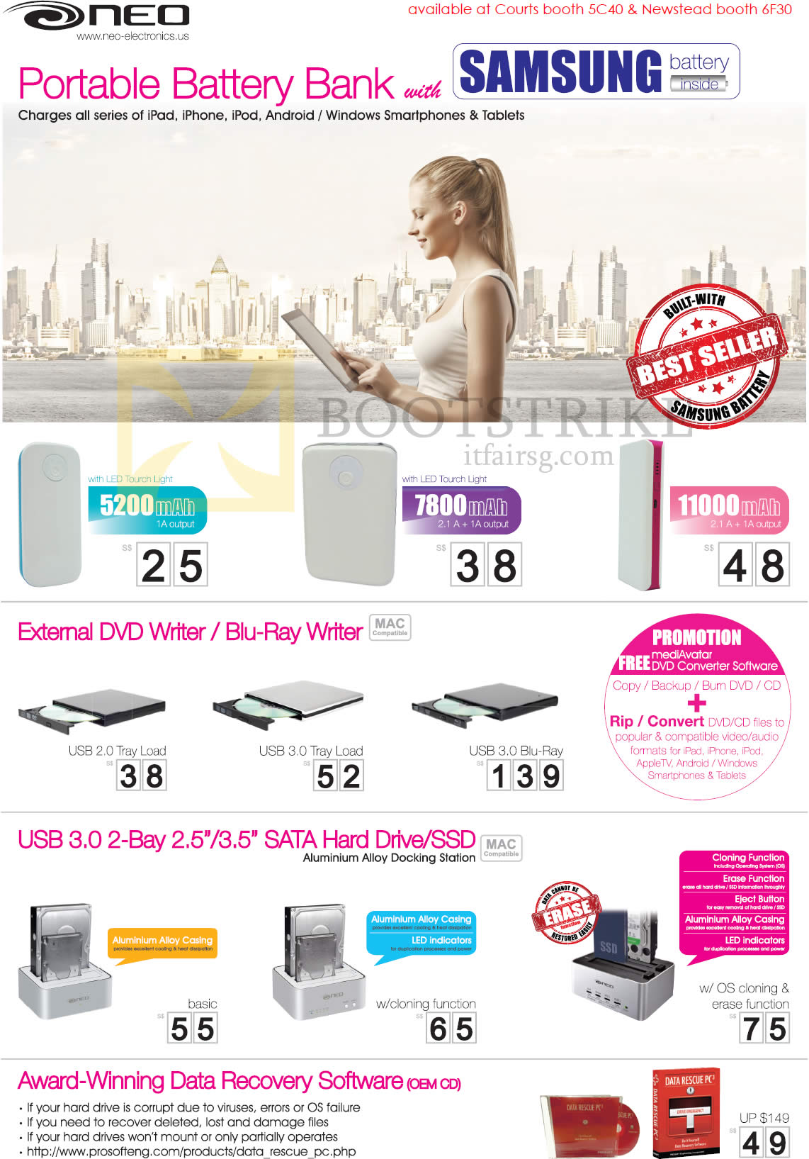 SITEX 2013 price list image brochure of Eternal Asia Neo Battery Banks Samsung Battery, External Optical Drive DVD Blu-Ray, USB Sata SSD Docking Station, Data Recovery Software