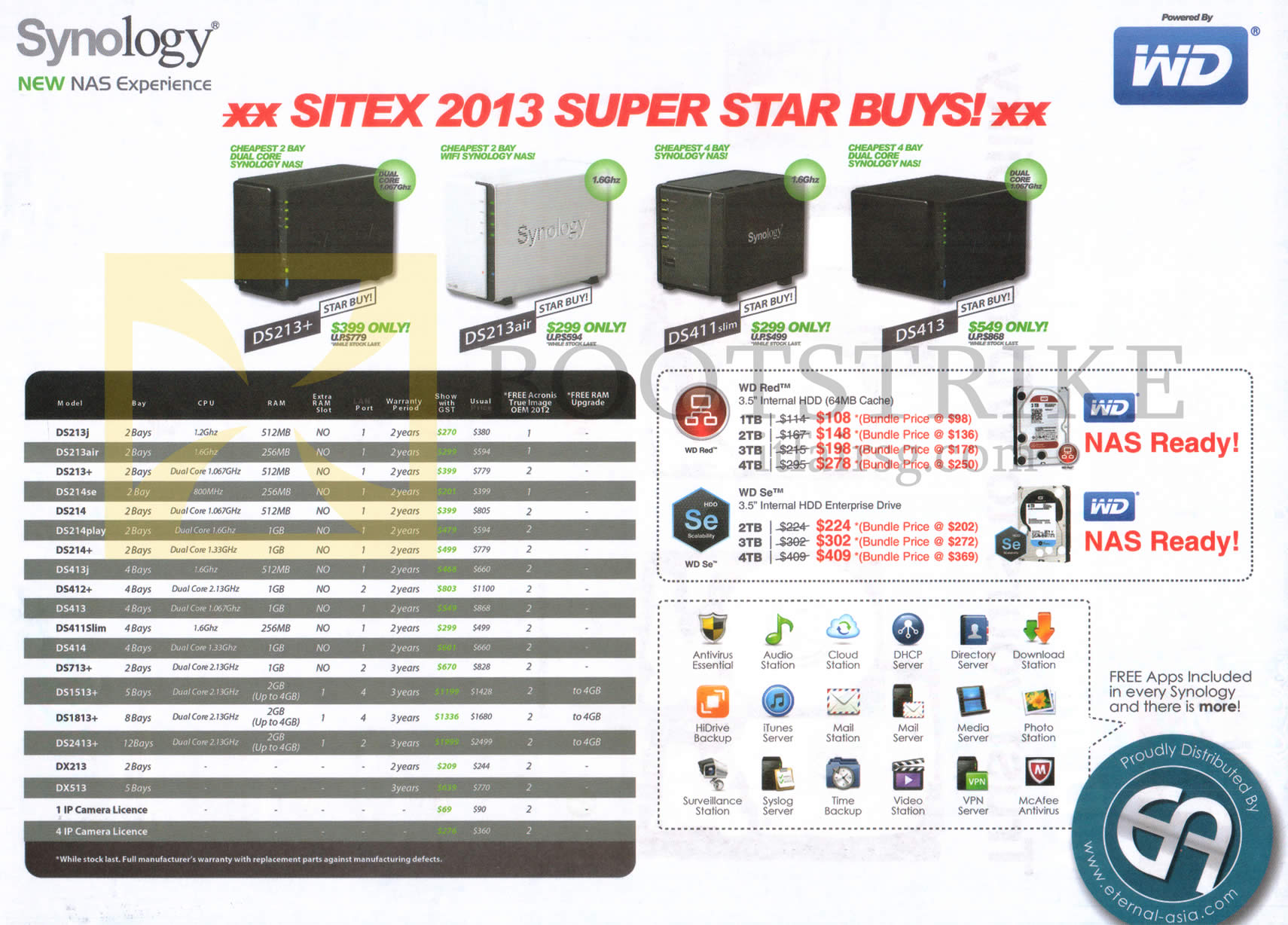 SITEX 2013 price list image brochure of Eternal Asia Synology DiskStation NAS, WD Western Digital Internal HDD Red, Se