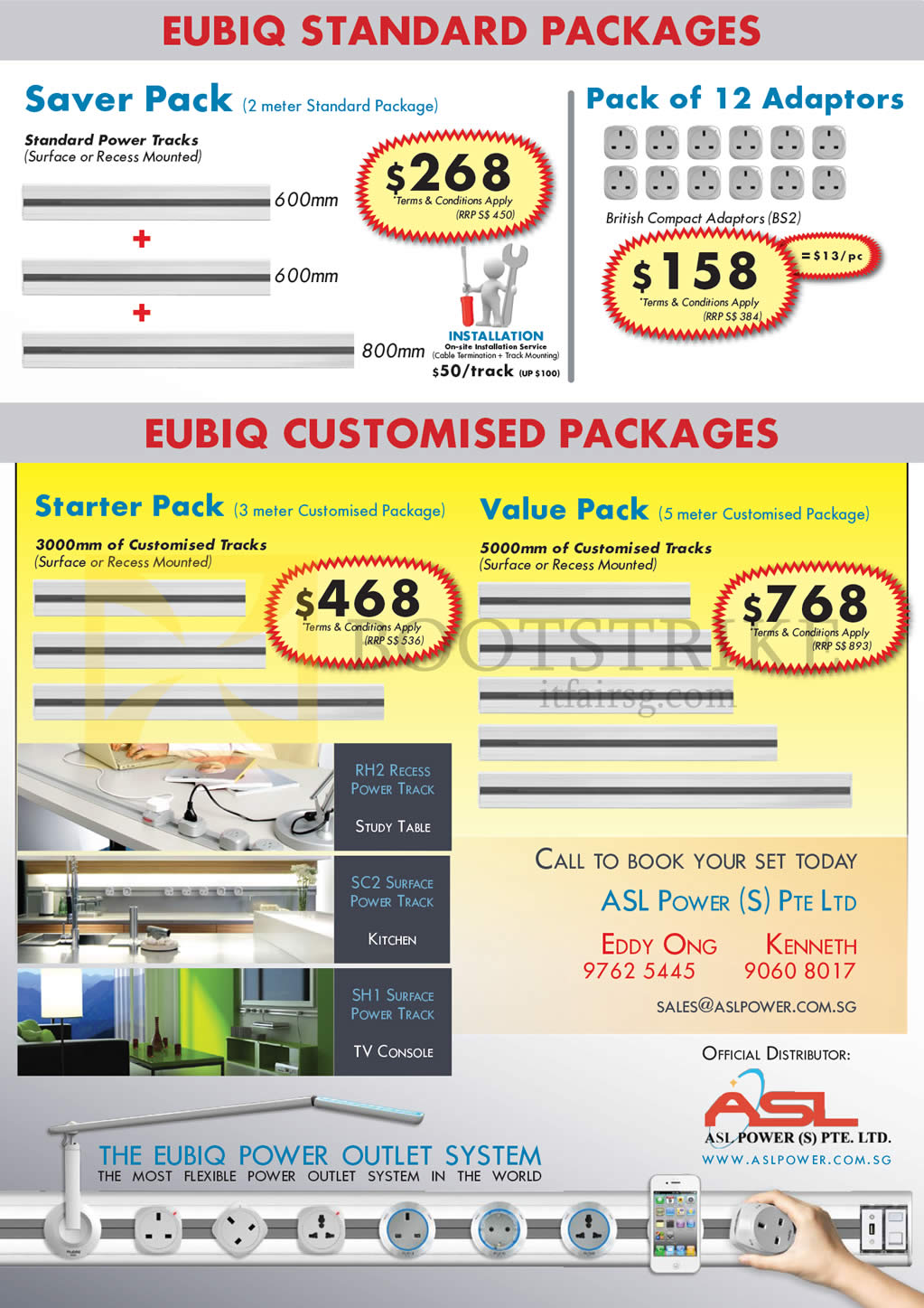 SITEX 2013 price list image brochure of Eubiq ASL Power Saver Pack, 12 Adapters, Packages Starter Pack, Value Pack