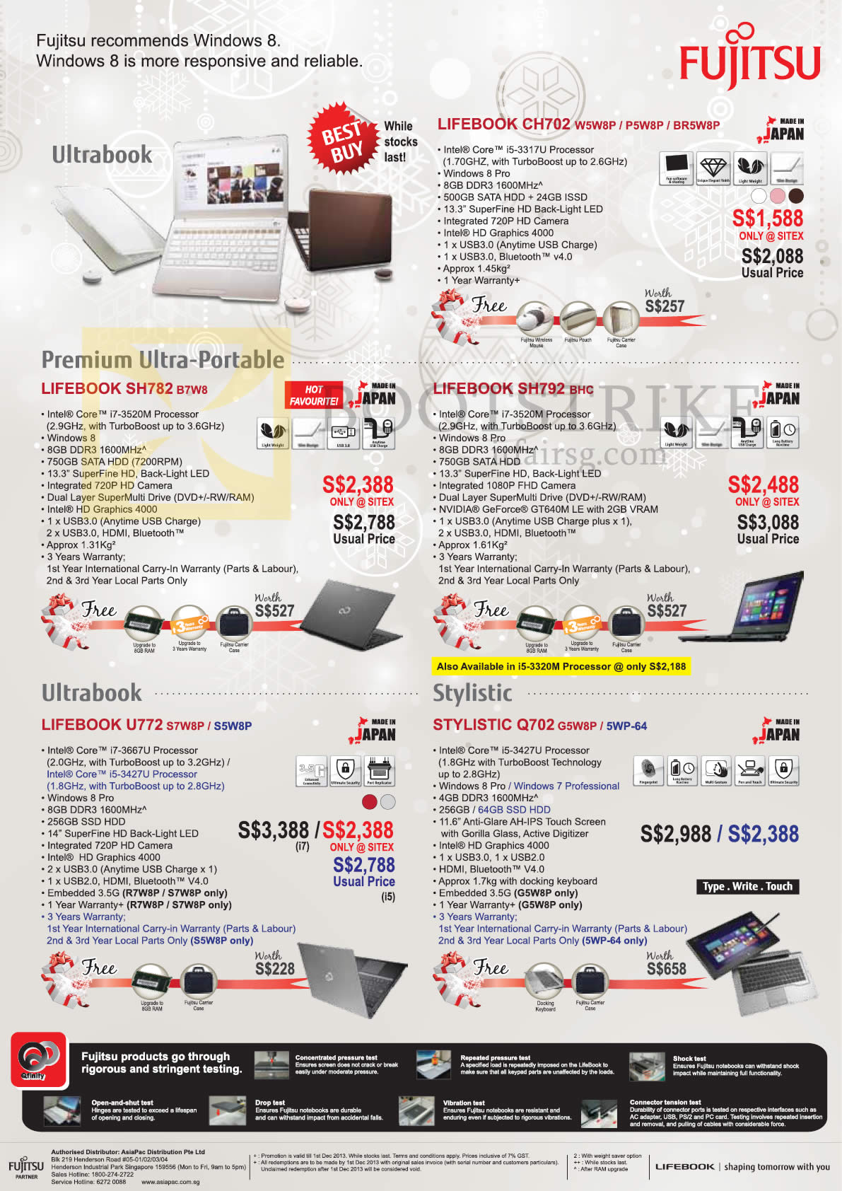 SITEX 2013 price list image brochure of Fujitsu Notebooks Lifebook CH702 W5W8P P5W8P BR5W8P, SH792 BHC, SH782 B7W8, U772 S7W8P S5W8P, Stylistic Q702 G5W8P 5WP-64