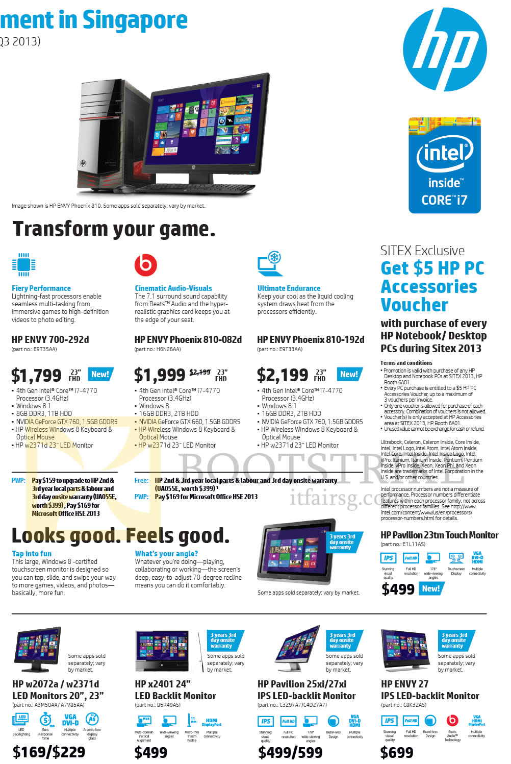SITEX 2013 price list image brochure of HP Desktop PCs, LED Monitors, Envy 700-292D, 810-082d, 192d, 23tm, W2072a, W2371d, X2401, IPS 25xi, 27xi, 27