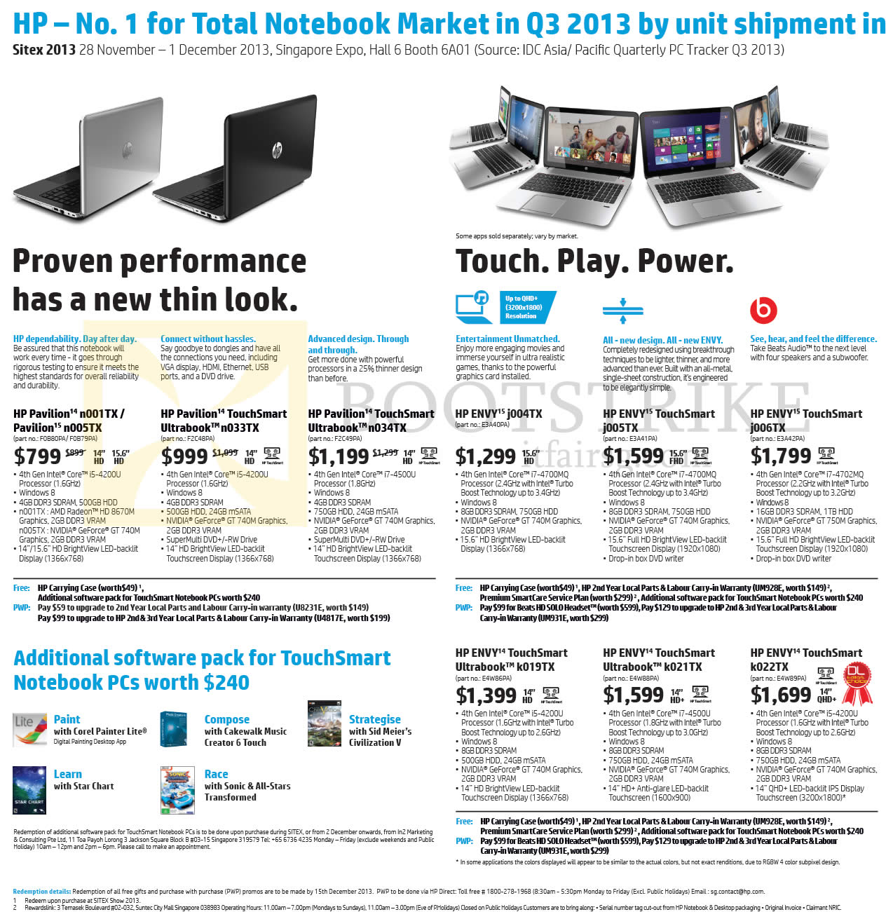 SITEX 2013 price list image brochure of HP Notebooks Pavilion 14 N001TX, N005TX, N033TX, N034TX, Envy 15 J004TX, J005TX, J006TX, K019TX, K021TX, K022TX, Touchsmart