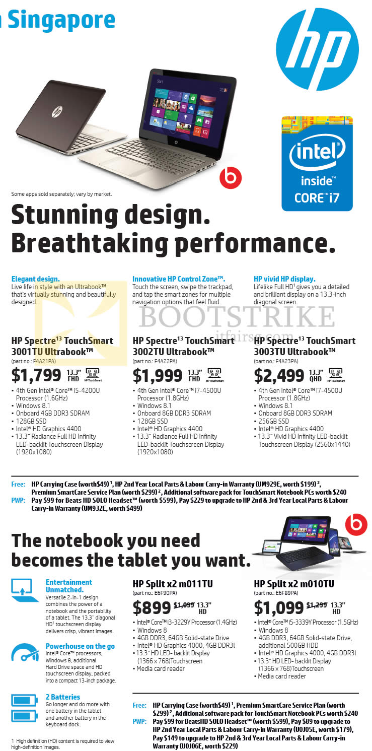 SITEX 2013 price list image brochure of HP Notebooks Spectre 3001TU, 3002TU, 3003TU, Tablet Split X2m011TU, X2 M010TU