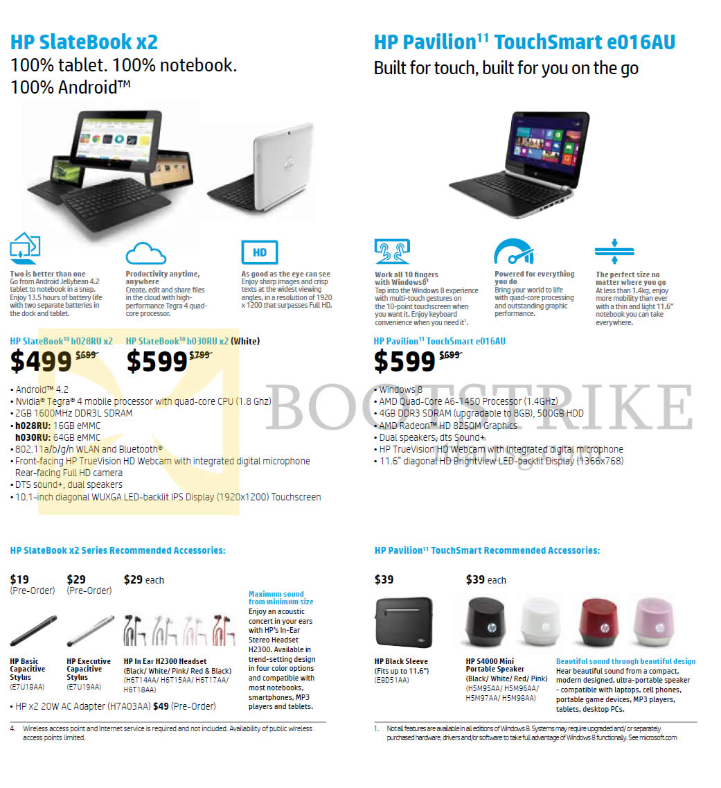 SITEX 2013 price list image brochure of HP Notebooks, Accessories, Slatebook H02BRU-x2, H030RU-x2, Touchsmart E016AU Notebook