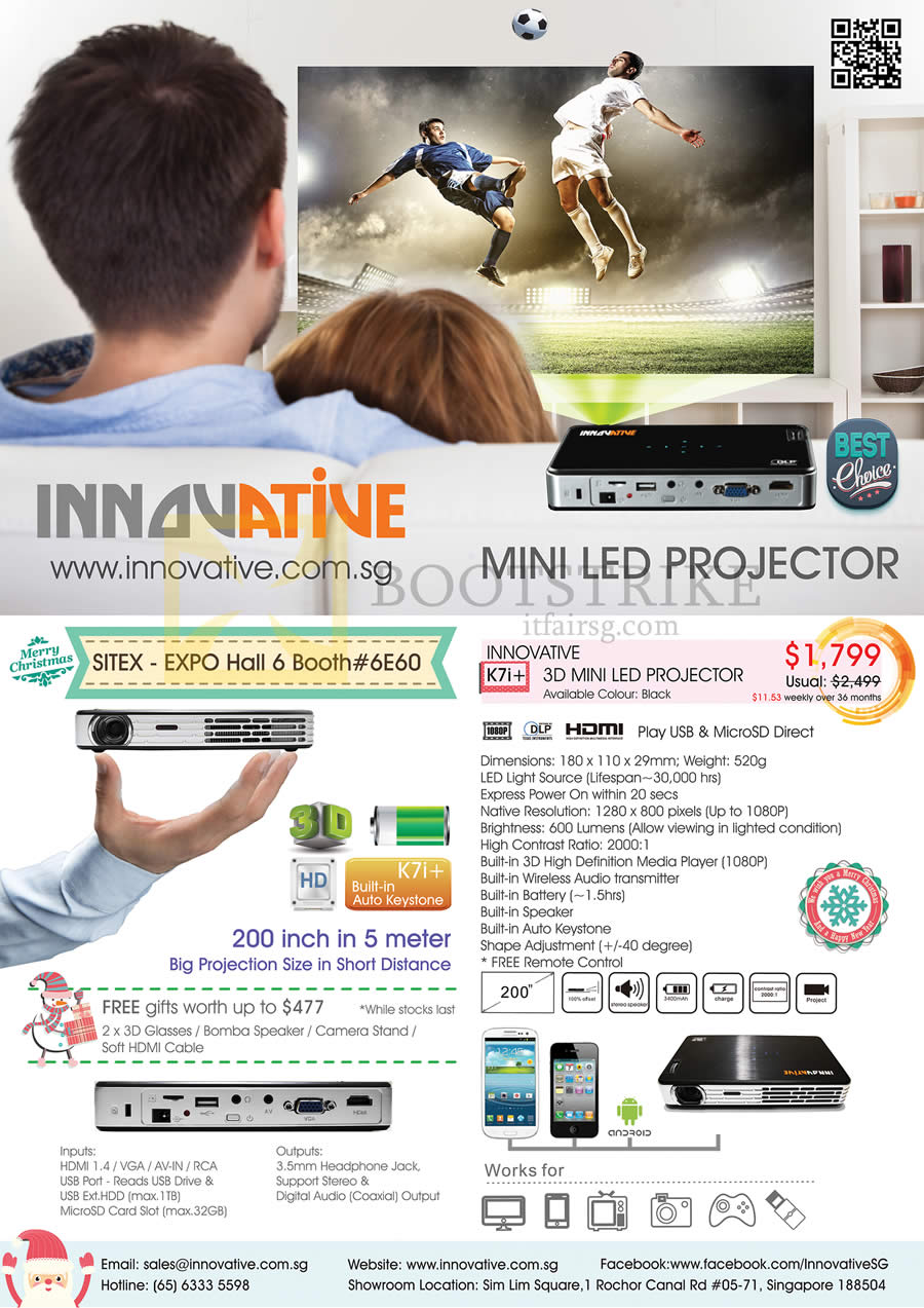 SITEX 2013 price list image brochure of Innovative Mini LED Projector K7i Plus