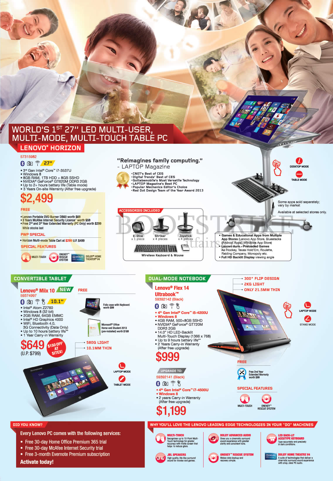SITEX 2013 price list image brochure of Lenovo Horizon Table PC, Miix 10 Tablet, Notebooks Flex 14