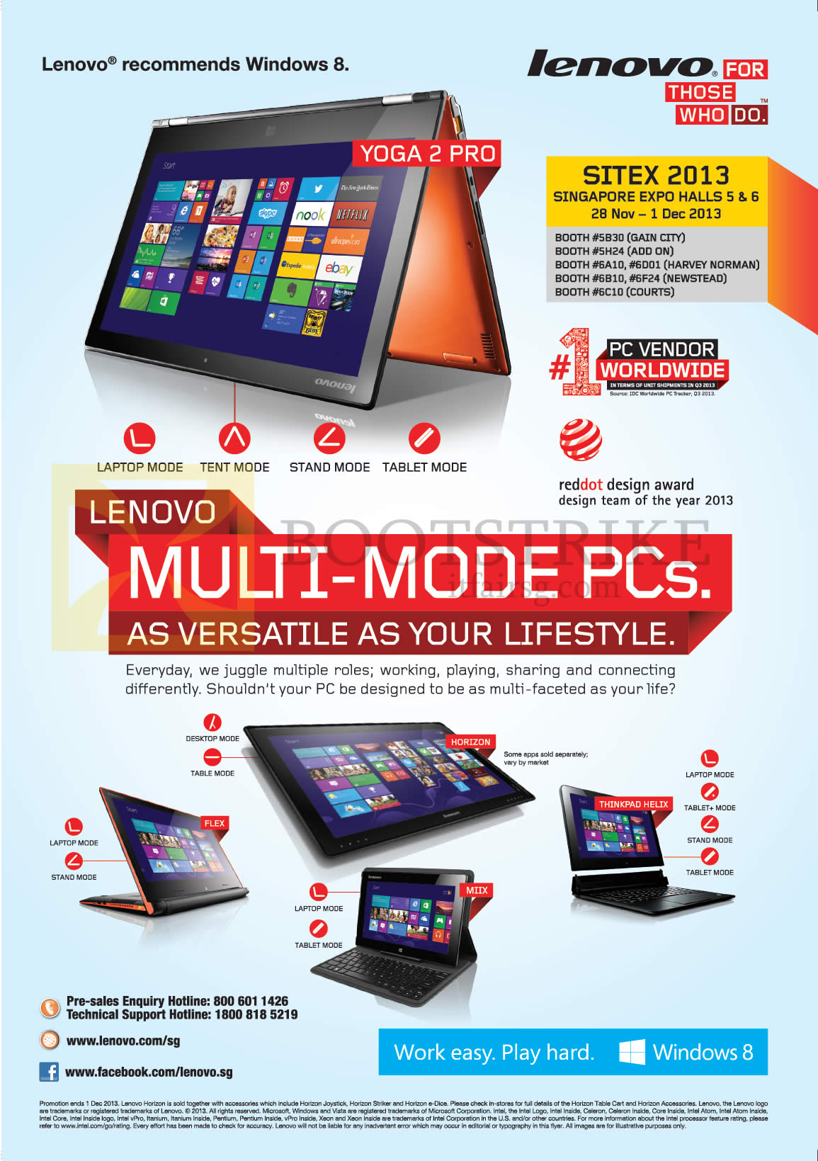 SITEX 2013 price list image brochure of Lenovo Notebook Yoga 2 Pro, Horizon, Miix, Flex, Thinkpad Helix