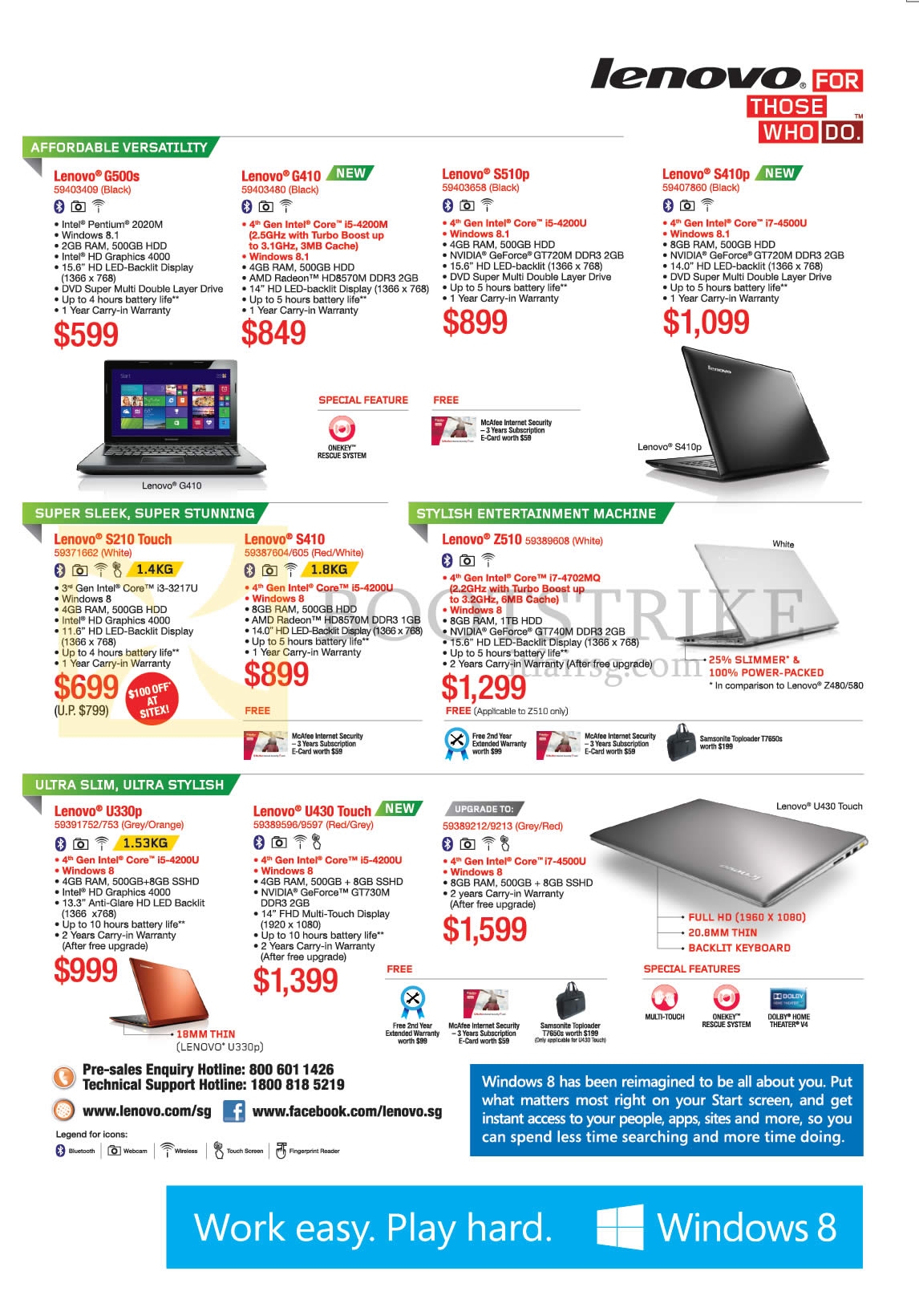 SITEX 2013 price list image brochure of Lenovo Notebooks G500s, G410, S510p, S410p, Z510, S410, S210, U430, U330p