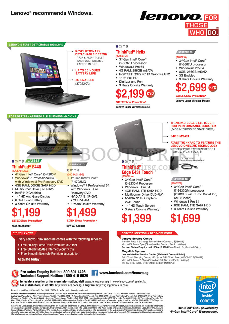 SITEX 2013 price list image brochure of Lenovo Notebooks Thinkpad Helix, E440, Edge E431 Touch