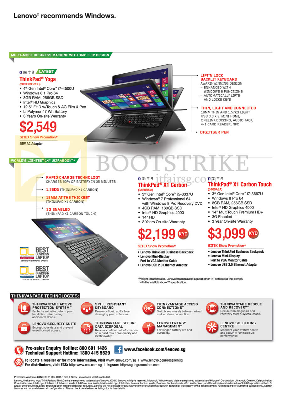 SITEX 2013 price list image brochure of Lenovo Notebooks Thinkpad Yoga, X1 Carbon, X1 Carbon Touch