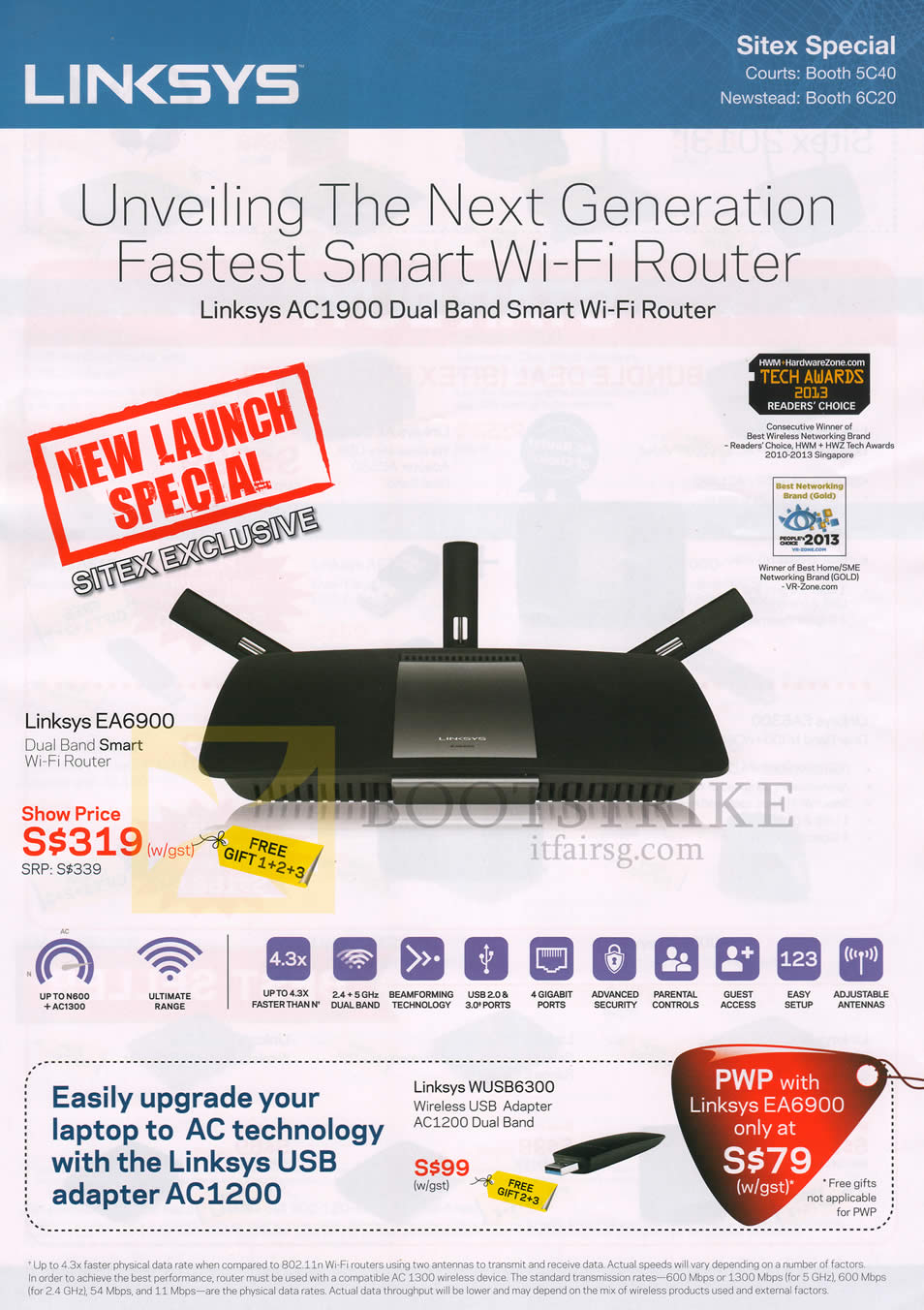 SITEX 2013 price list image brochure of Linksys Networking Wireless Router EA6900, WUSB6300