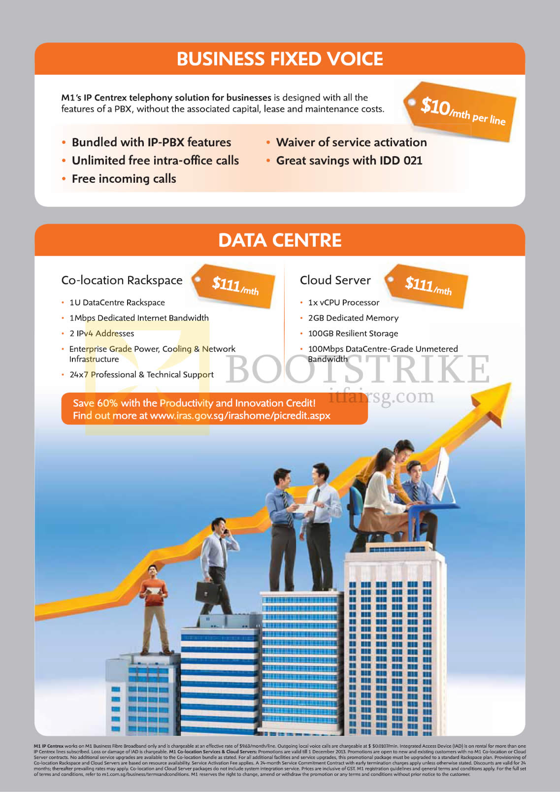 SITEX 2013 price list image brochure of M1 Business Fixed Voice, Data Centre, Co-Location Rackspace, Cloud Server