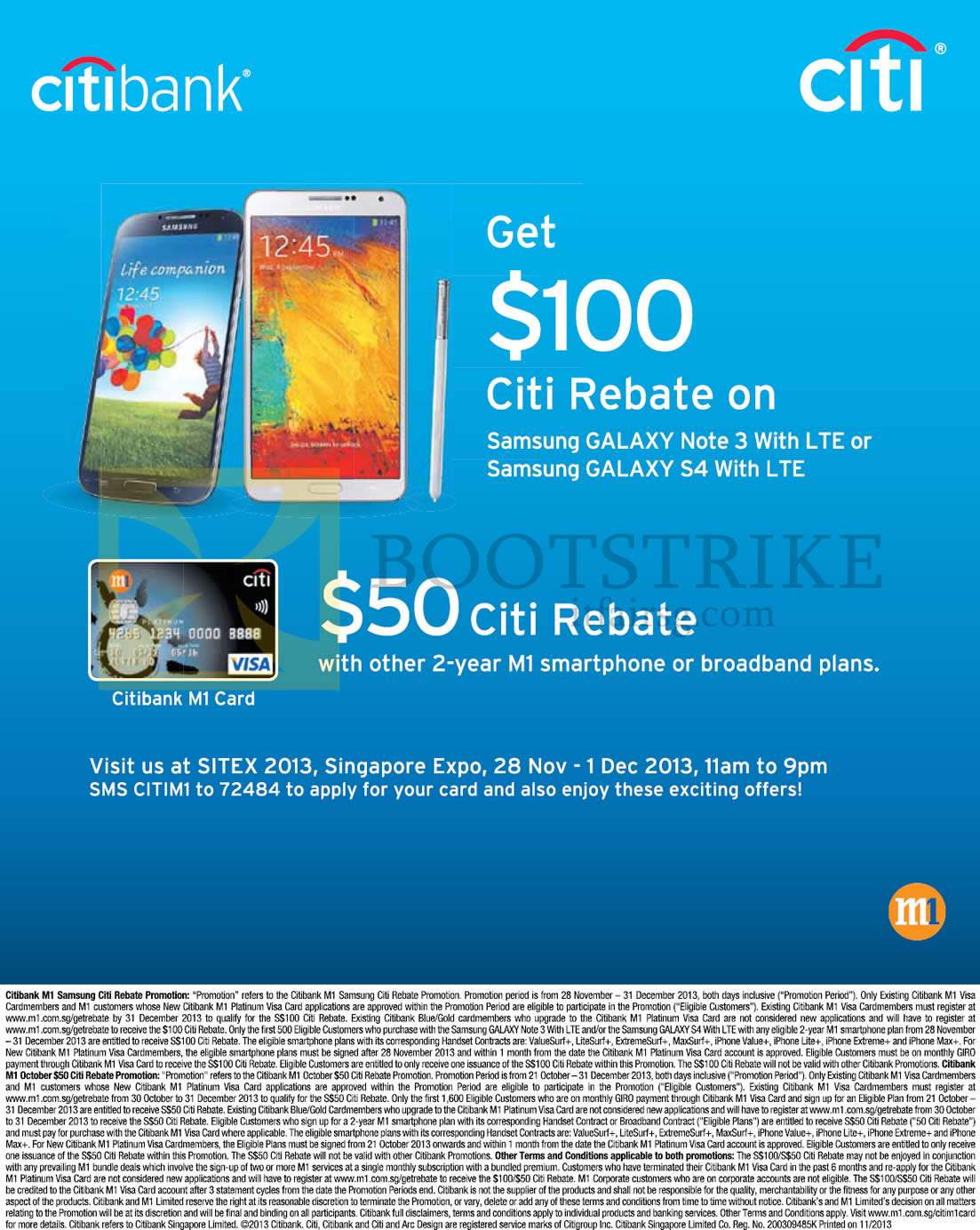 SITEX 2013 price list image brochure of M1 Citibank 100 Dollar Rebate On Samsung Galaxy Note 3, S4