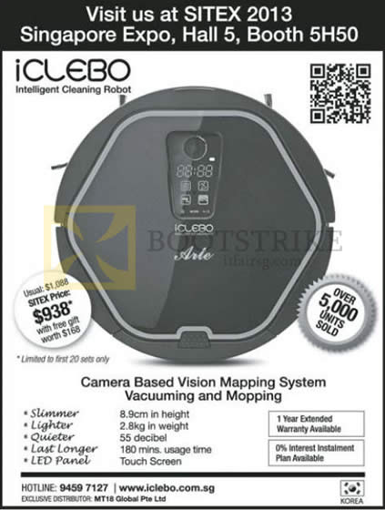 SITEX 2013 price list image brochure of MT18 Global IClebo Robot Vacuum Cleaner