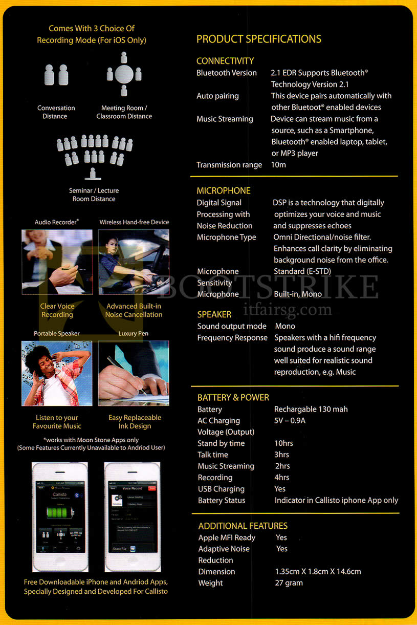 SITEX 2013 price list image brochure of Moon Stones Callisto App Enabled Pen Product Specifications