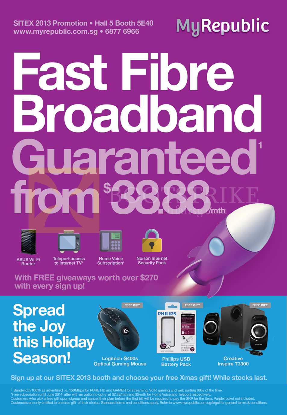 SITEX 2013 price list image brochure of MyRepublic Fibre Broadband 38.88, Free Gifts