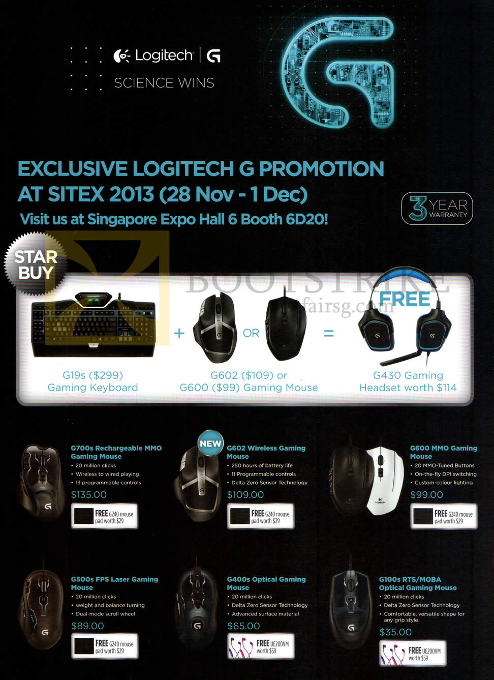 SITEX 2013 price list image brochure of Newstead Logitech Mouse Keyboard G19s G602 G600, G700s G602 G600 G500s G400s G100s
