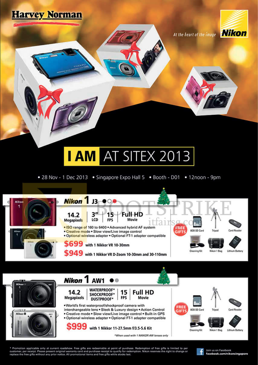 SITEX 2013 price list image brochure of Nikon Digital Cameras Nikon 1 J3, Nikon 1 AW1