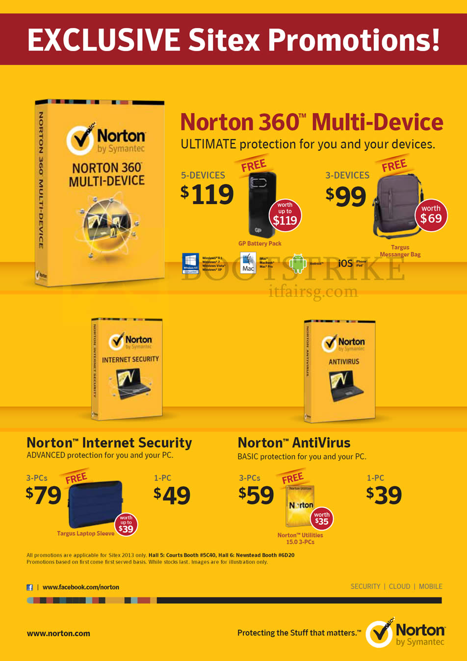 SITEX 2013 price list image brochure of Norton 360 Multi Device, Internet Security, AntiVirus