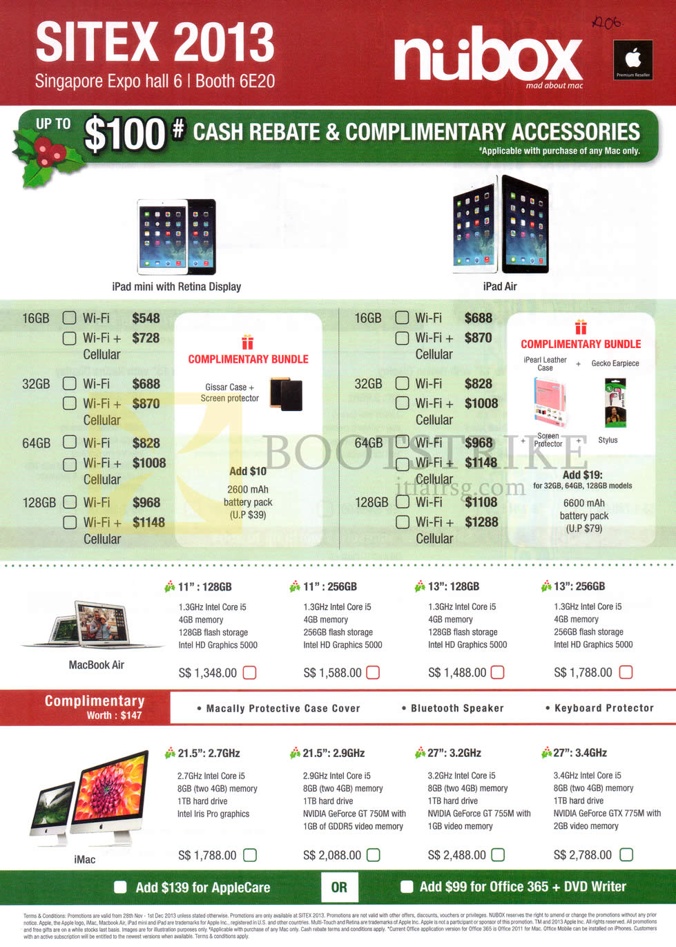 SITEX 2013 price list image brochure of Nubox Apple IPad Mini With Retina Display Mini 2, Apple IPad Air, Apple MacBook Air, Apple IMac