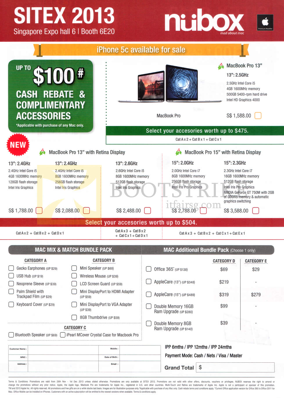 SITEX 2013 price list image brochure of Nubox Apple IPhone 5C, Apple MacBook Pro
