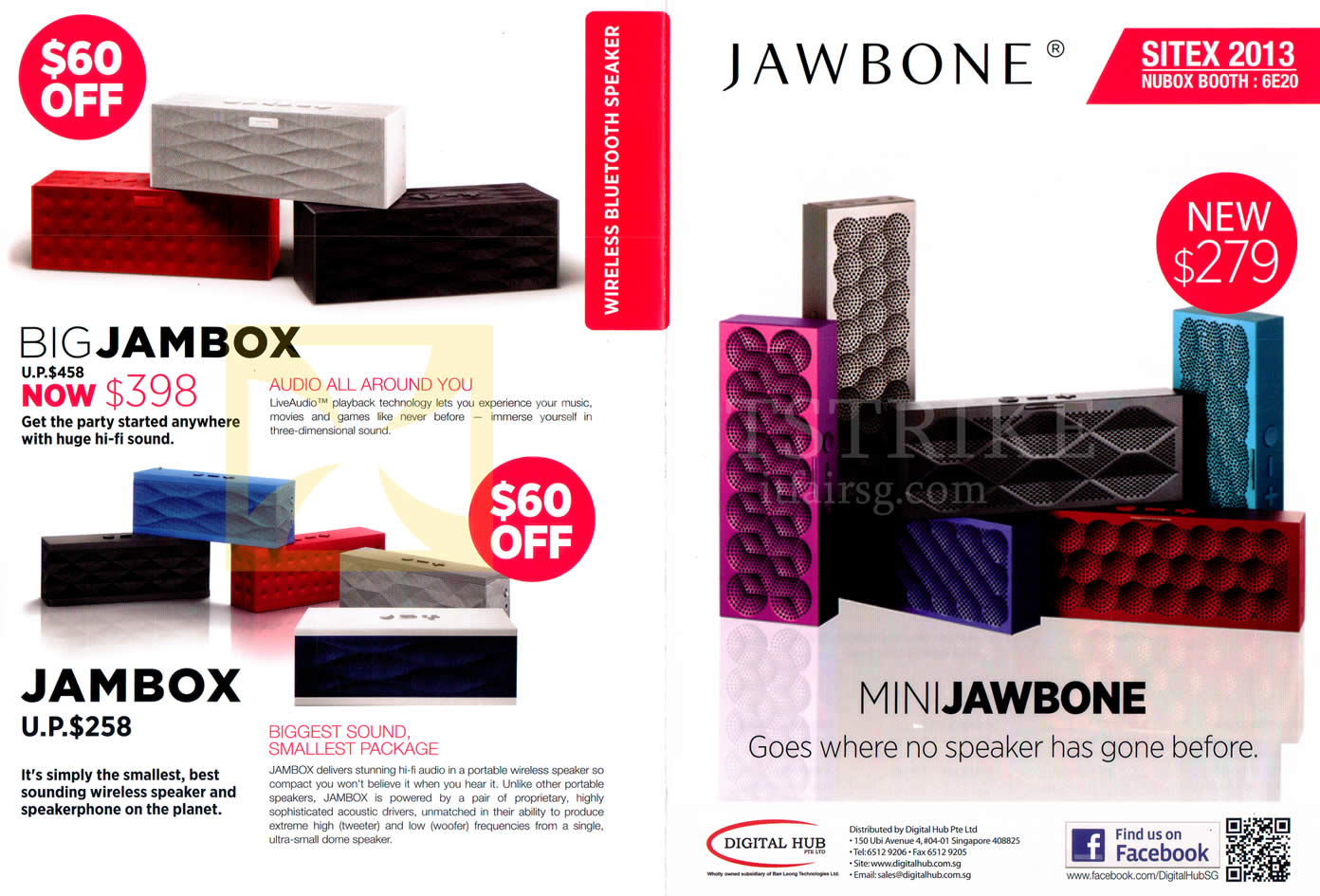 SITEX 2013 price list image brochure of Nubox Jawbone Speakers Jambox, Big Jambox, Mini Jawbone