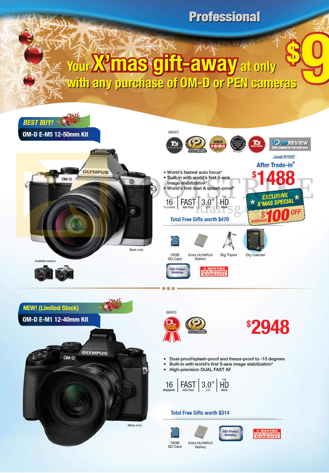 SITEX 2013 price list image brochure of Olympus Digital Cameras OM-D E-M5, OM-D E-M1
