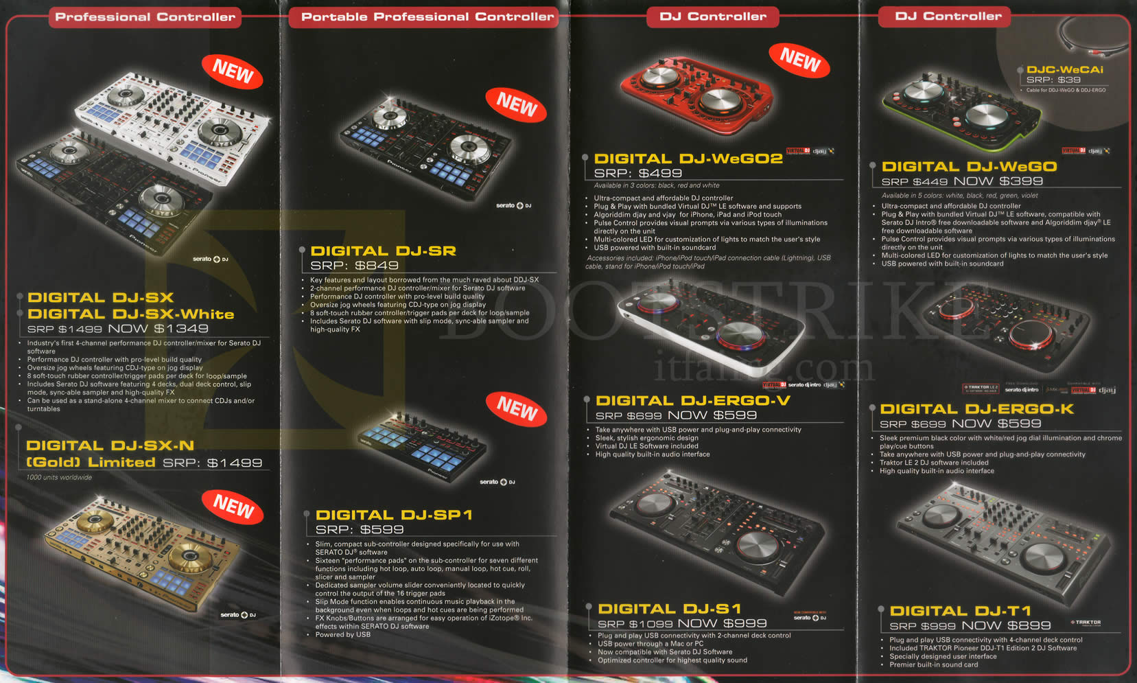 SITEX 2013 price list image brochure of Pioneer DJ Controllers Digital DJ-SX, SX-N, SR, SP1, WeGO2, ERGO-V, S1, WeGO, ERGO-K, T1