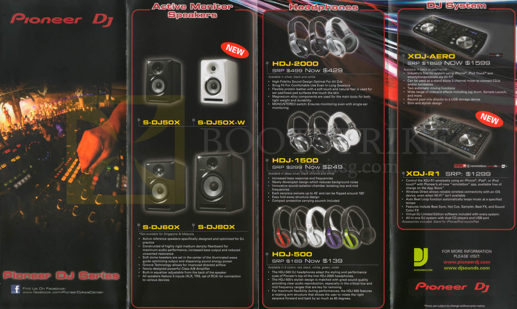 SITEX 2013 price list image brochure of Pioneer DJ Speakers, Headphones, DJ Systems, S-DJ50X, DJ60X, DJ80X, DJ50X-W, HDJ-2000, 1500, 500, XDJ-AERO, R1