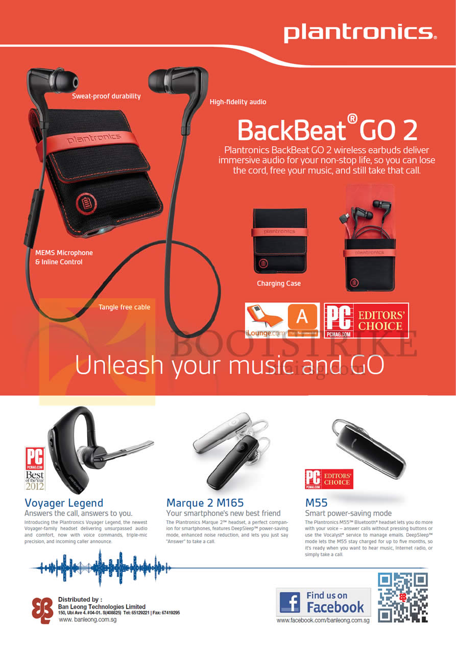 SITEX 2013 price list image brochure of Plantronics Bluetooth Headsets Features BackBeat Go 2, Voyager Legend, Marque 2 M165, M55