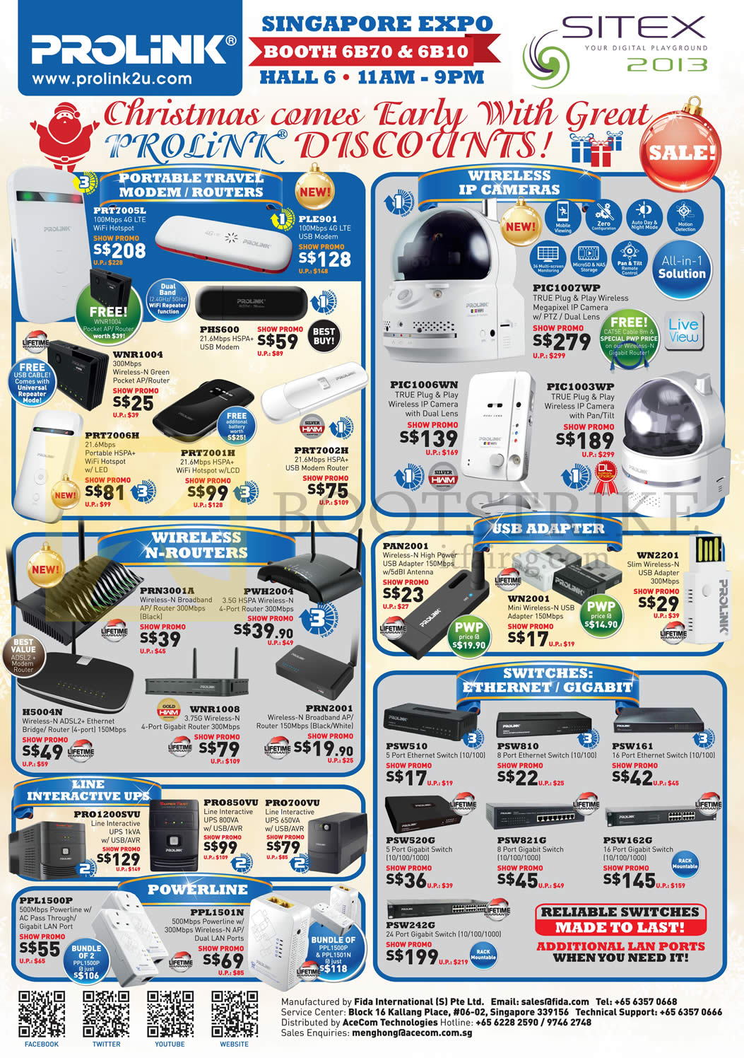 SITEX 2013 price list image brochure of Prolink Networking Wireless Routers, Portable Routers, Modem, IPCam Cameras, USB Adapters, Switches, Ethernet, Gigabit, Powerline, UPS