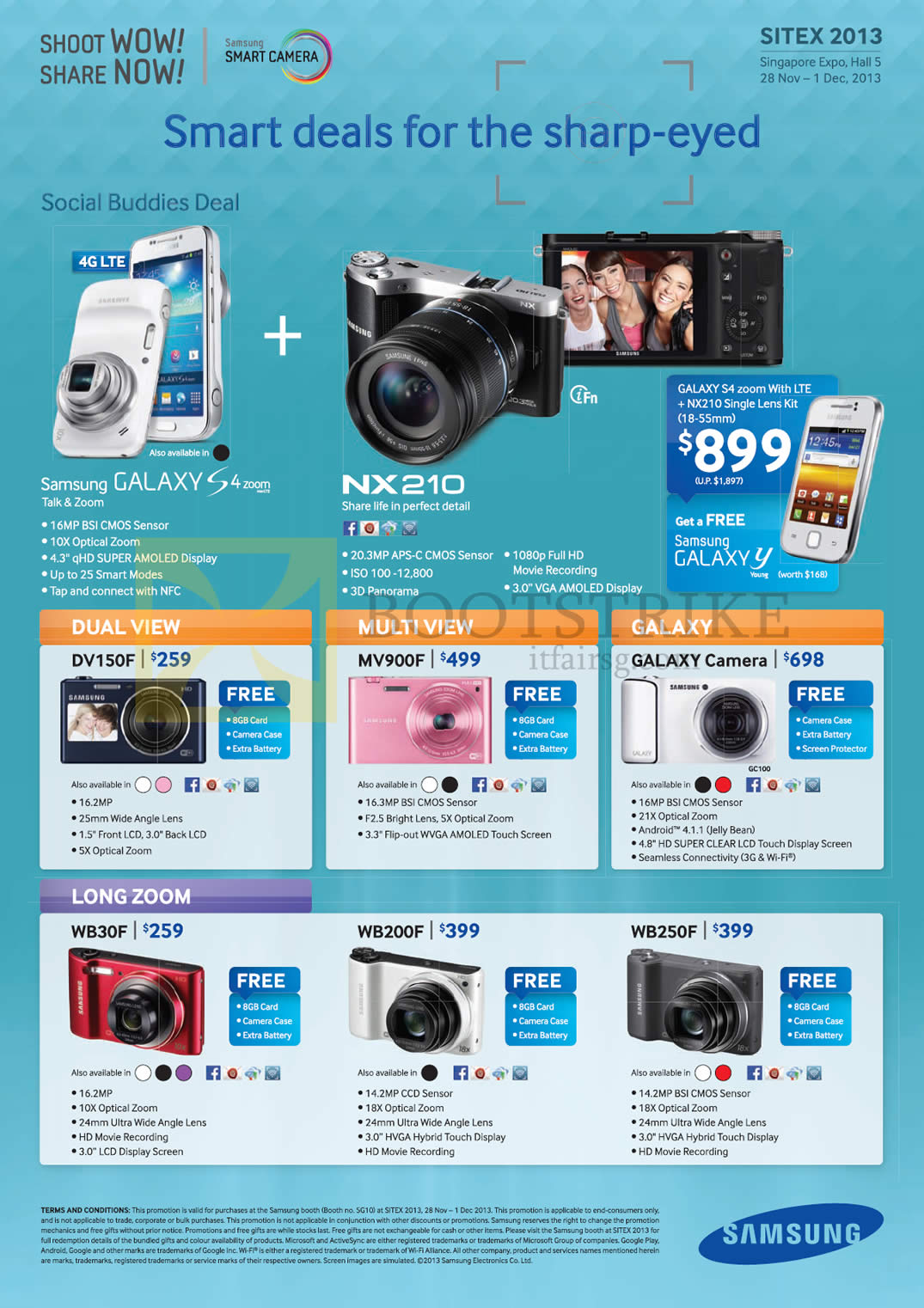 SITEX 2013 price list image brochure of Samsung Digital Cameras Galaxy S4 Zoom, NX210, DV150F, MV900F, Galaxy Camera, WB30F, WB200F, WB250F