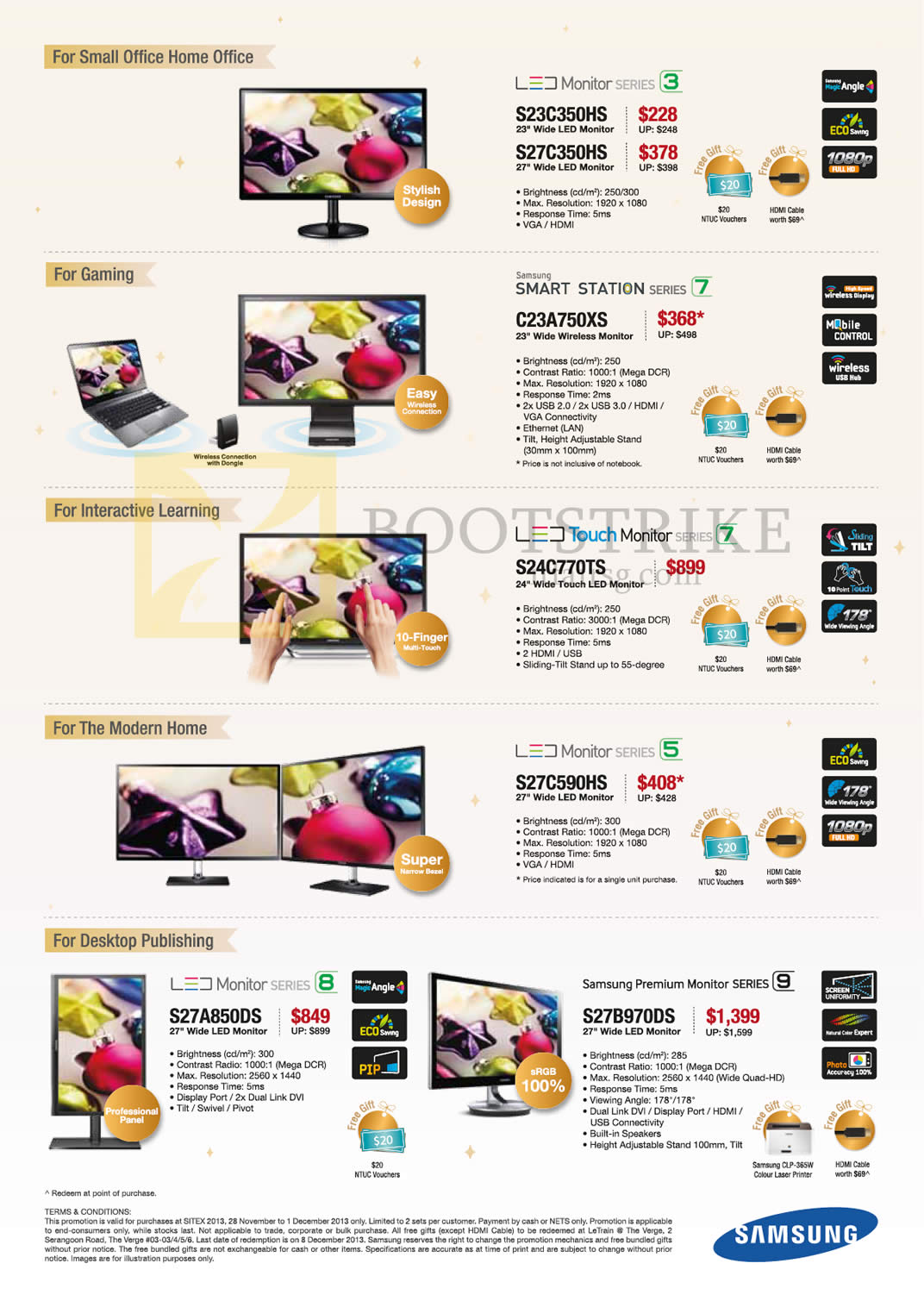 SITEX 2013 price list image brochure of Samsung Monitors LED S23C350HS S27C350HS C23A750XS S24C770TS S27C590HS S27B970DS S27A850DS