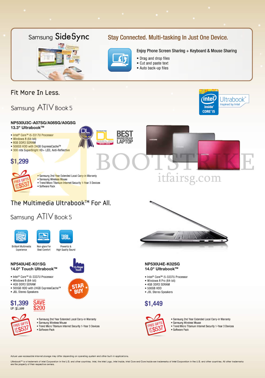 SITEX 2013 price list image brochure of Samsung Notebooks Ativ Book 5 NP5303U3C-A07SG, A08SG, A0GSG, NP540U4E-K01Sg, NP530U4E-K02SG