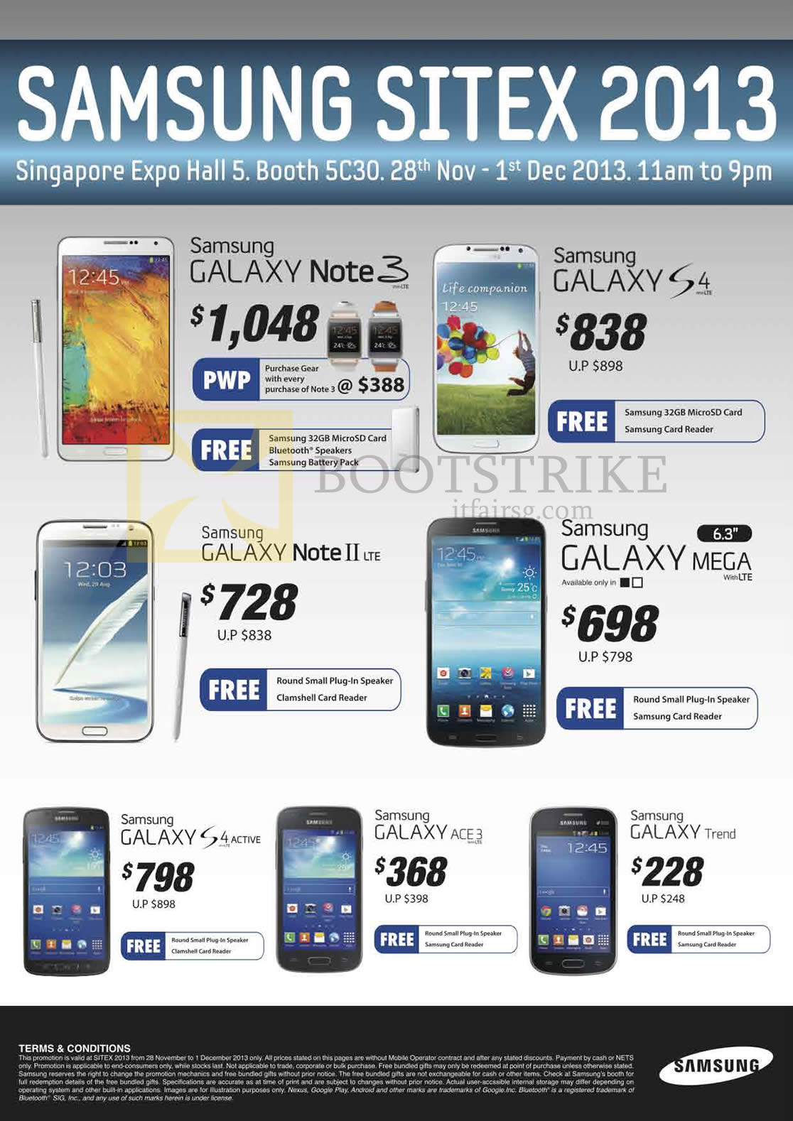 SITEX 2013 price list image brochure of Samsung Smartphones Galaxy Note 3, S4, Note II LTE, Mega 6.3, S4 Active, Ace 3, Trend