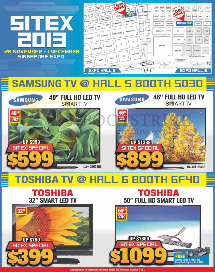SITEX 2013 price list image brochure of Samsung TV UA40EH5306 LED, UA46EH5306, Toshiba TV