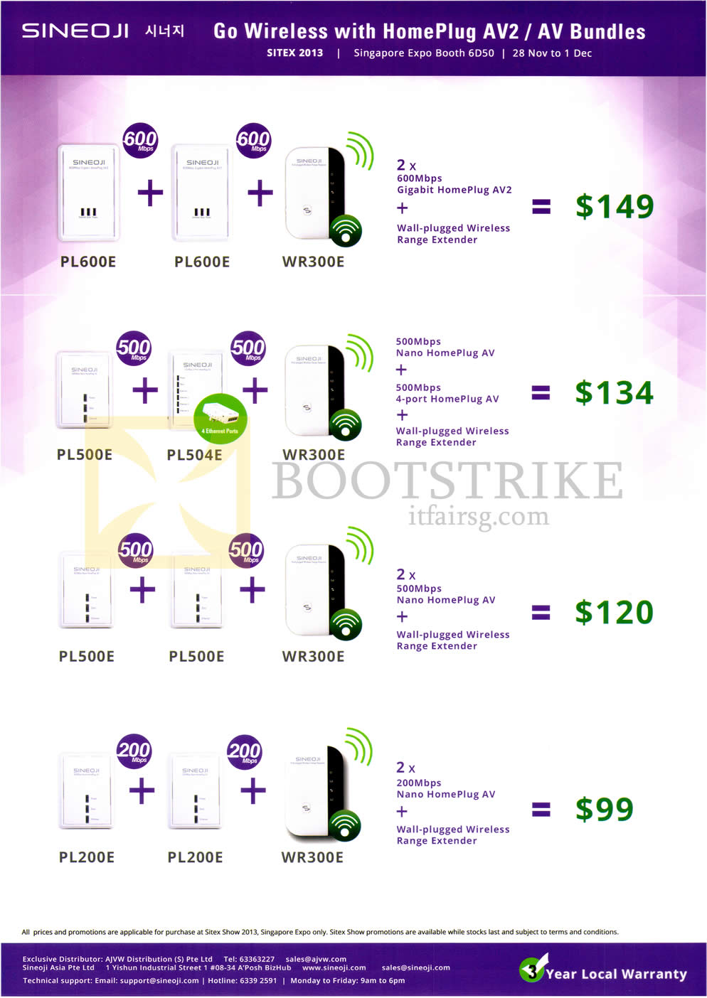SITEX 2013 price list image brochure of Sineoji Networking HomePlug AV2, AV Bundles PL600E, WR300E, PL500E, PL504E, PL200E