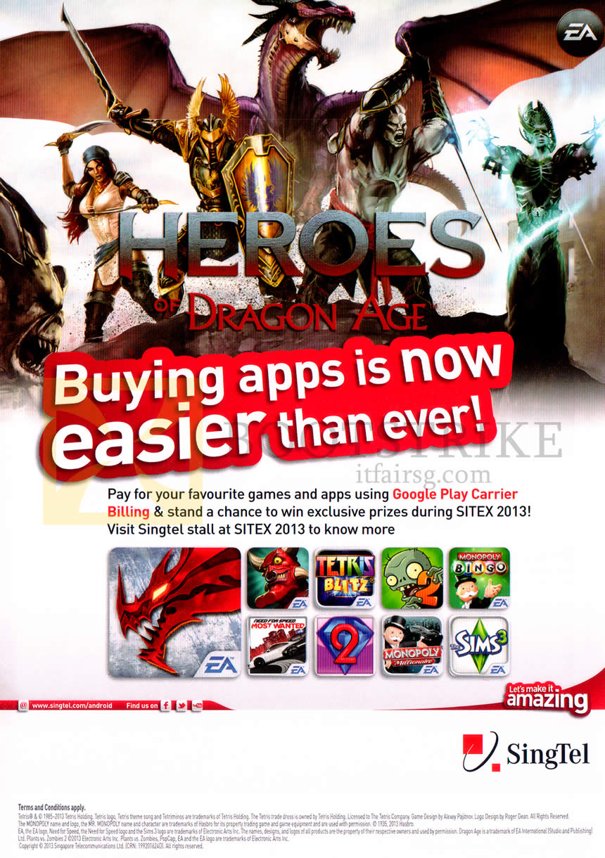 SITEX 2013 price list image brochure of Singtel Apps Pay Using Google Play Carrier Billing