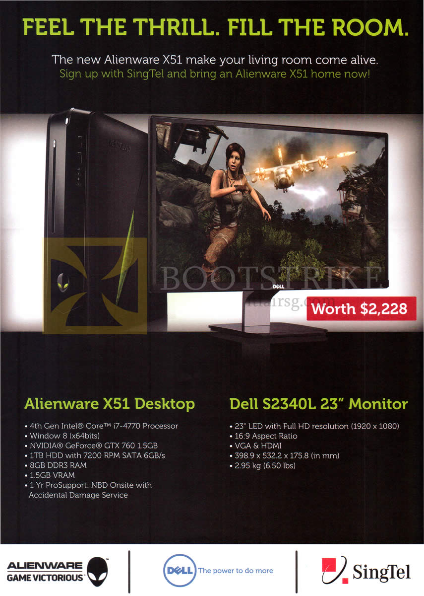 SITEX 2013 price list image brochure of Singtel Fibre Broadband Dell Alienware X51 Desktop PC Specifications, S2340L Monitor Specifications