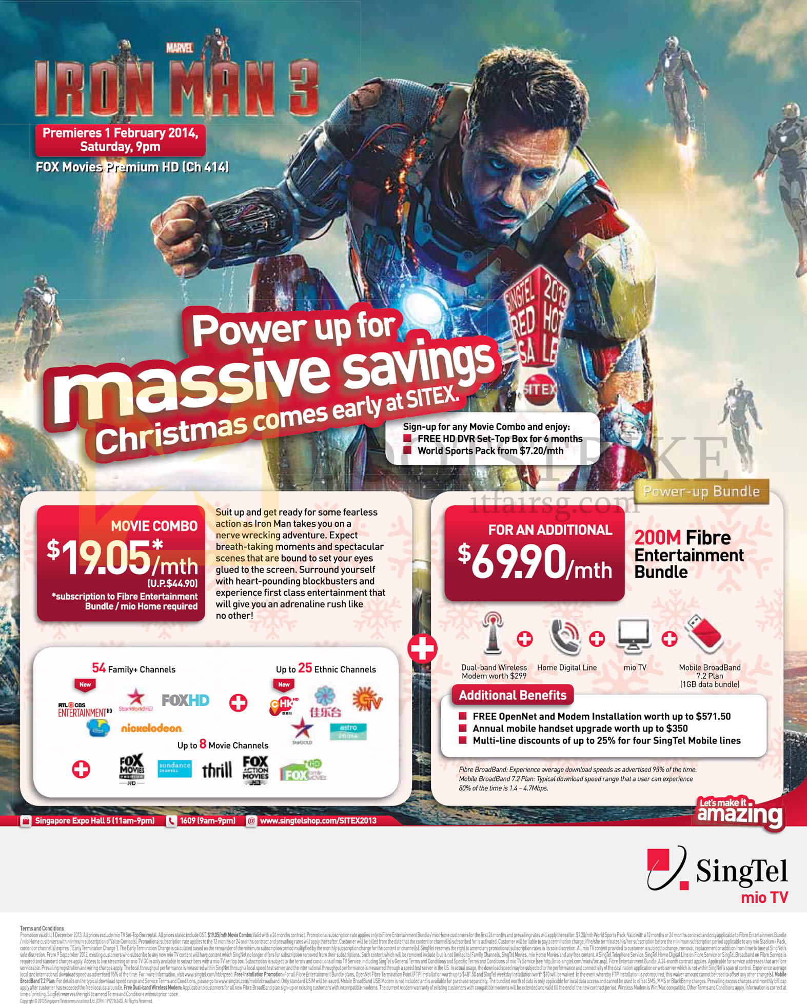 SITEX 2013 price list image brochure of Singtel Mio TV Movie Combo, 69.90 200Mbps Fibre Entertainment Bundle Broadband