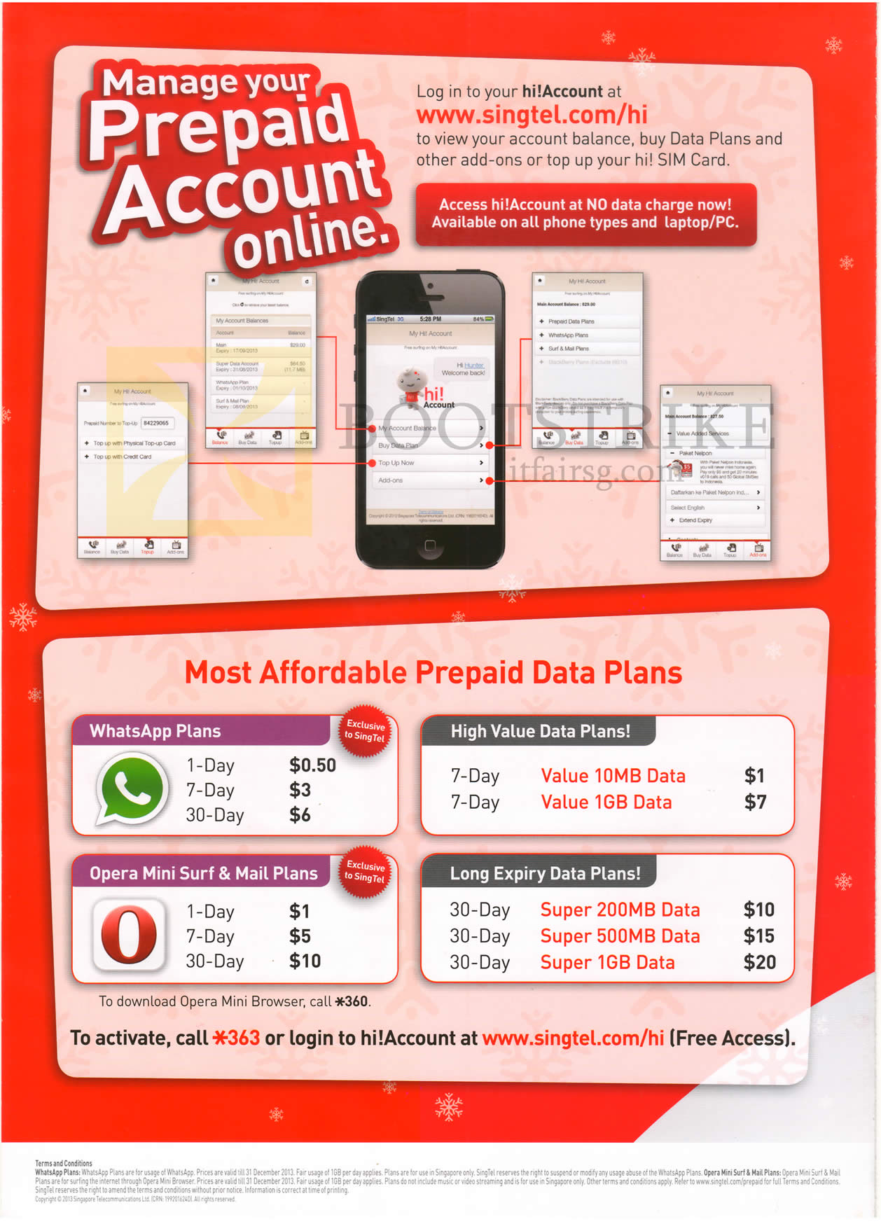 SITEX 2013 price list image brochure of Singtel Mobile Prepaid Hi Card Account, Data Plans, Whatsapp, Opera Mini Surf, Mail, Long Expiry, High Value