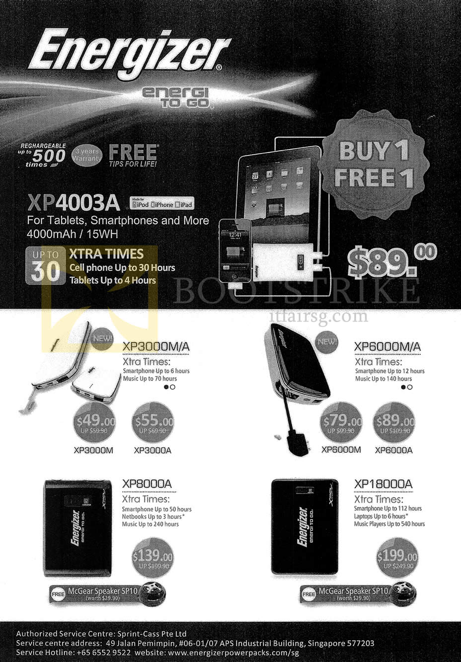 SITEX 2013 price list image brochure of Sprint-Cass Energizer External Chargers XP4003A, XP3000MA, XP6000MA, XP8000A, XP18000A