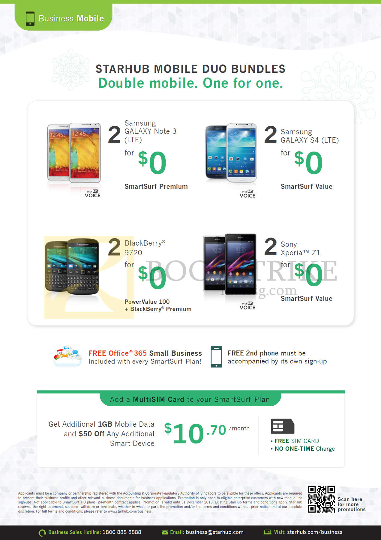 SITEX 2013 price list image brochure of Starhub Business Mobile Duo Bundles Samsung Galaxy Note 3, S4, Blackberry 9720, Sony Xperia Z1