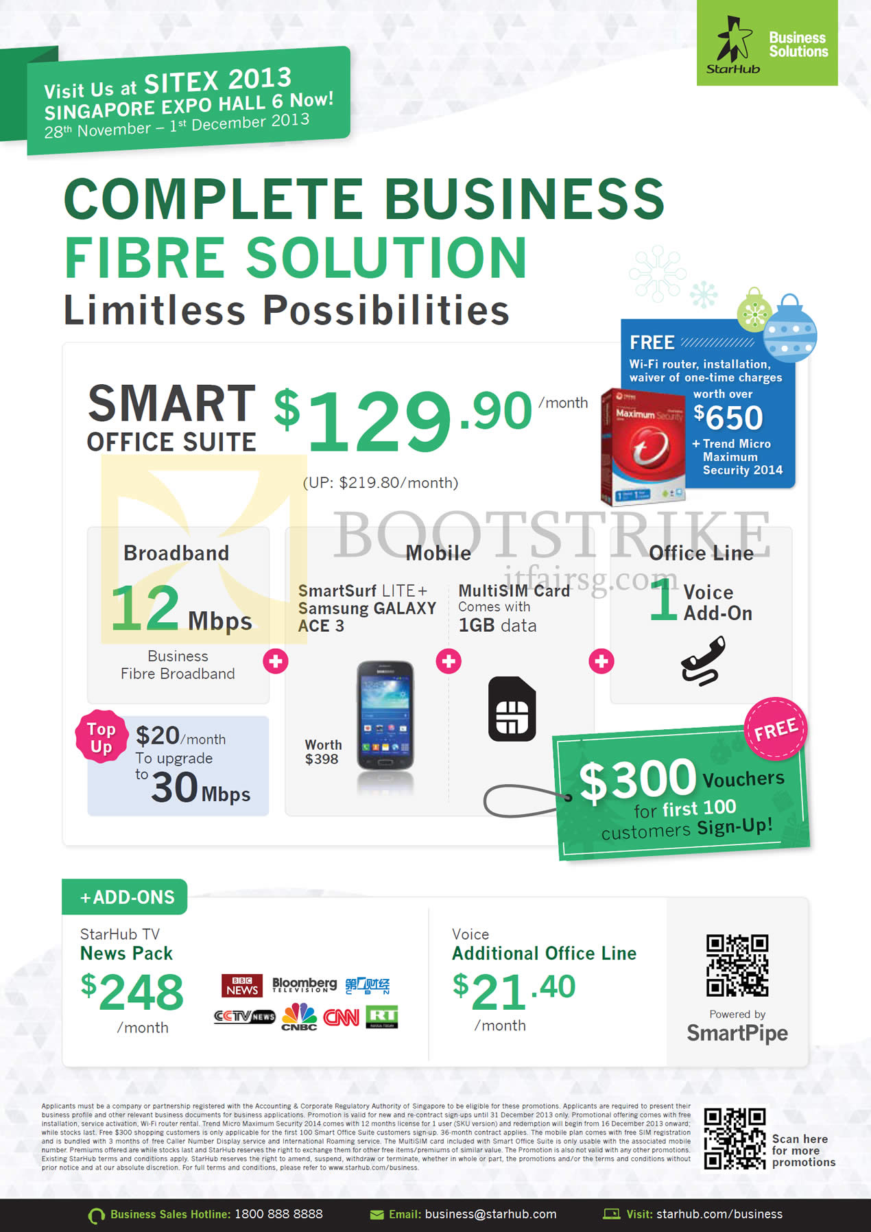 SITEX 2013 price list image brochure of Starhub Business Smart Office Suite Broadband, Mobile, Office Voice Line, TV