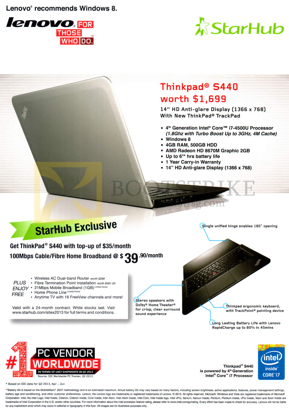 SITEX 2013 price list image brochure of Starhub Fibre Broadband 100Mbps 39.90 Lenovo Notebook Thinkpad S440 Specifications, Features