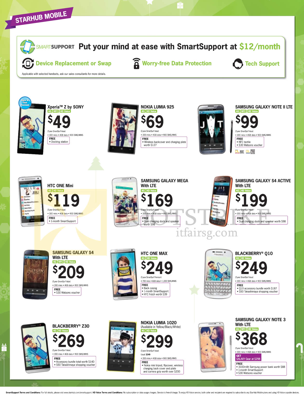 SITEX 2013 price list image brochure of Starhub Mobile Sony Xperia Z, Nokia Lumia 925, 1020, Samsung Galaxy Note II LTE, Mega, S4 Active, S4, Note 3, HTC One Mini, One Max, Blackberry Q10, Z30