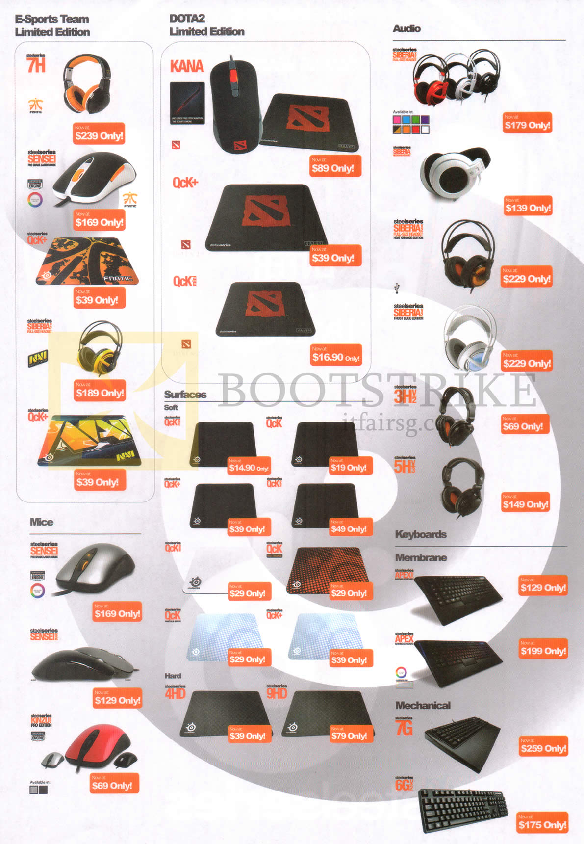 SITEX 2013 price list image brochure of Steelseries Headphones Siberia, Mouse, Sensei, Surface, QcK, Keyboards Apex