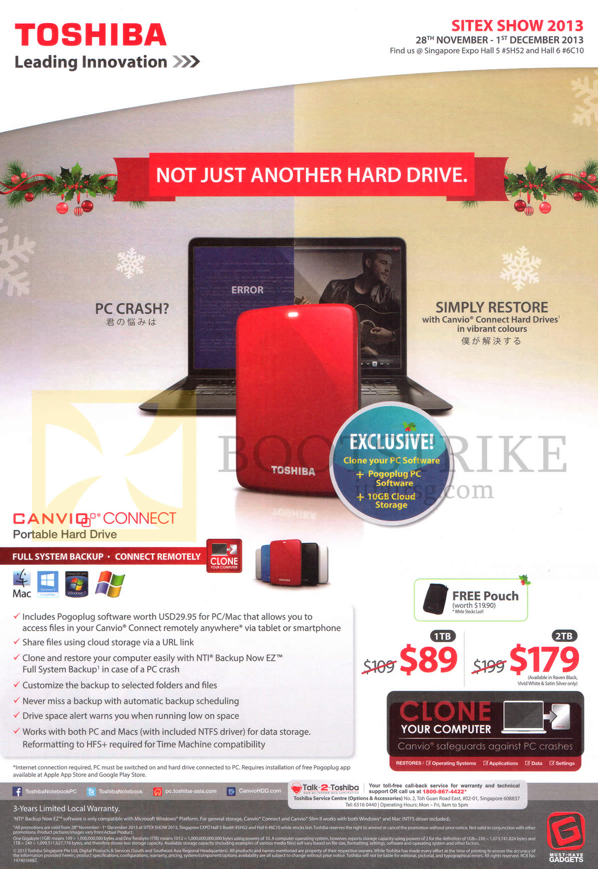 SITEX 2013 price list image brochure of Toshiba Canvio Connect External Storage Drive 1TB 2TB